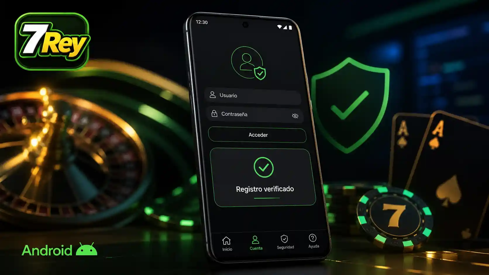 Pantalla de Android con la verificación del registro de 7Rey