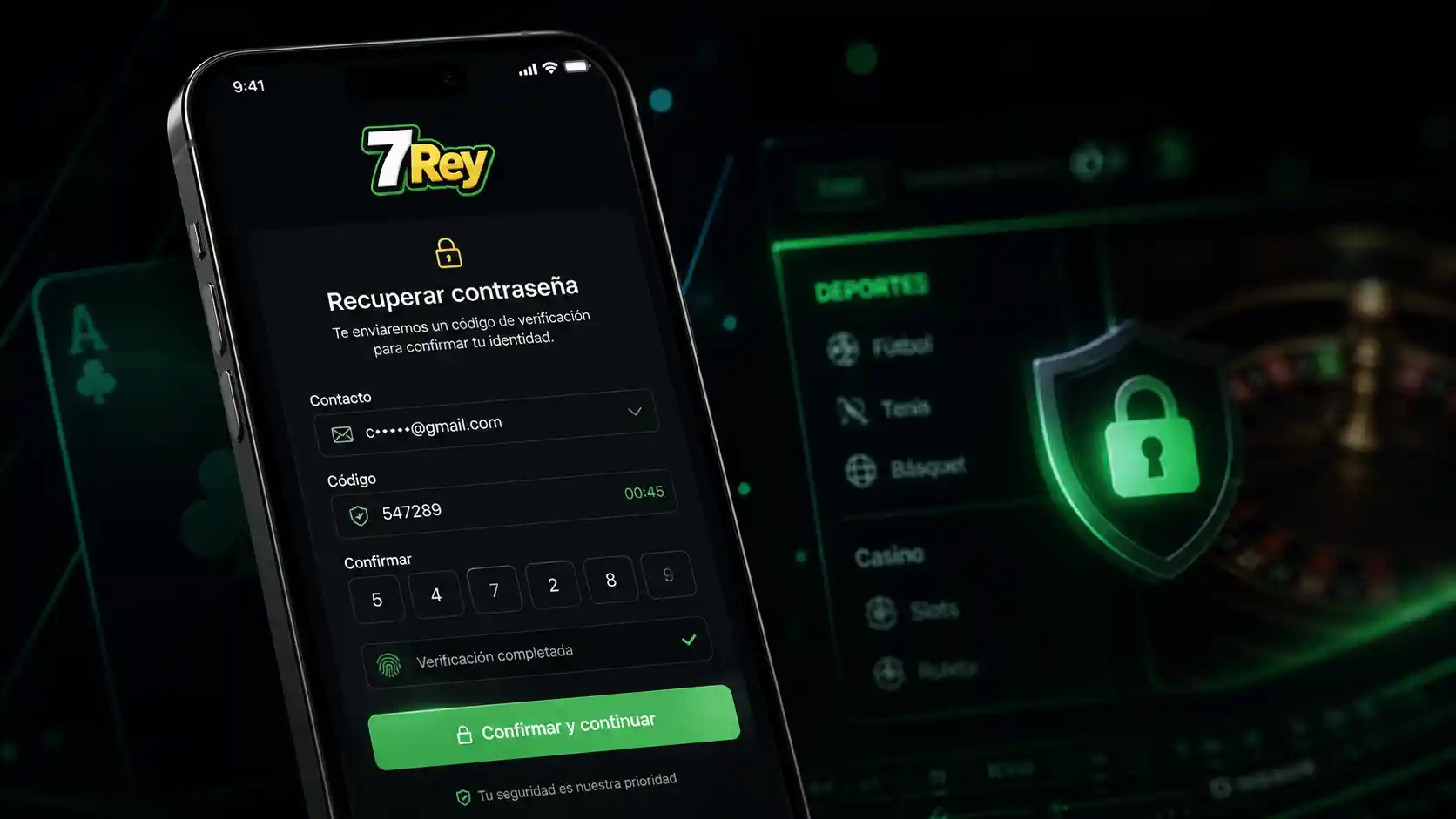 Proceso de recuperación de contraseña de 7Rey en un teléfono