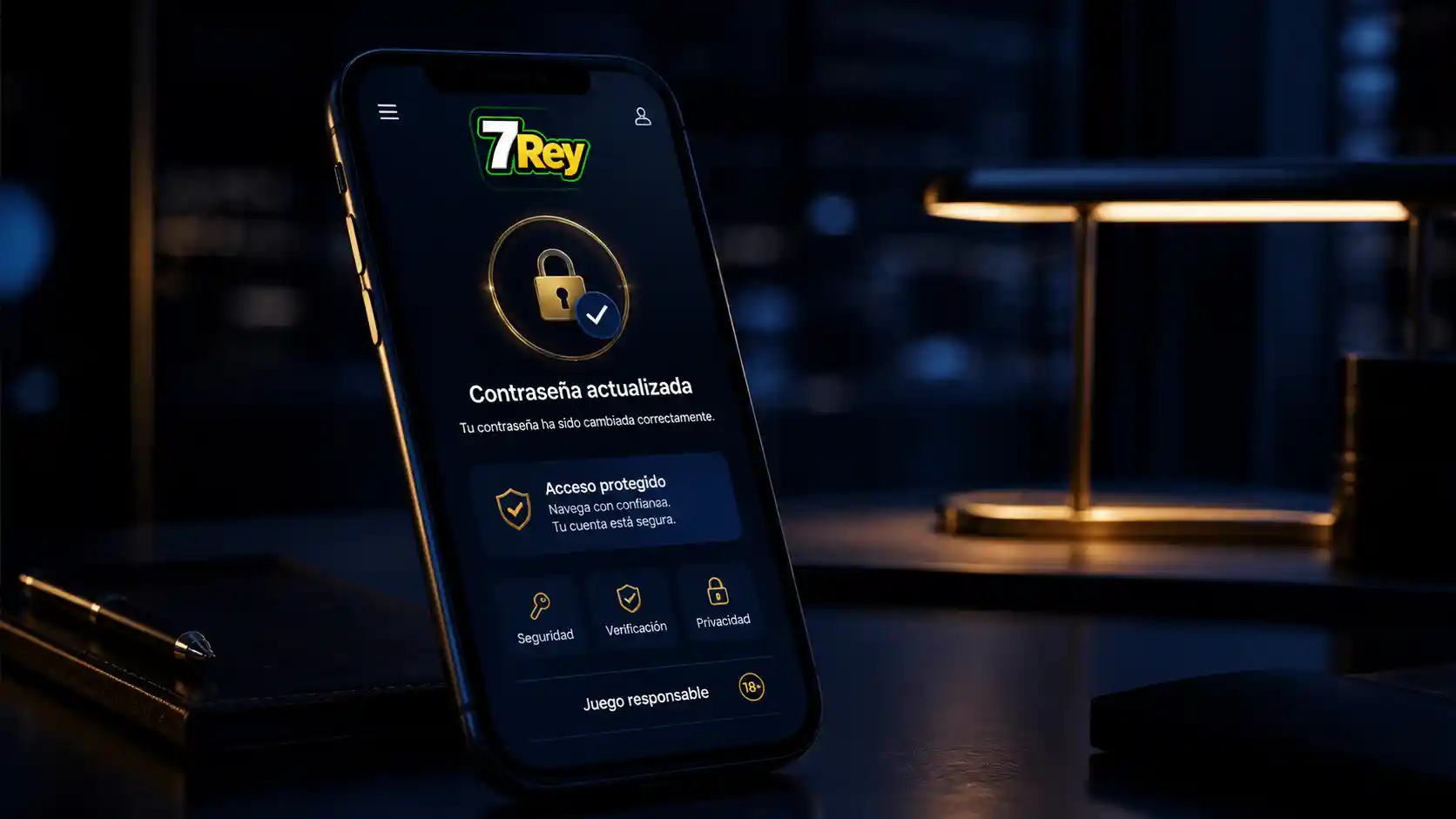 Cuenta de 7Rey abierta en la app después de actualizar la contraseña
