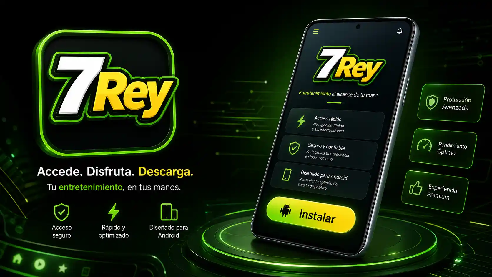 Celular Android mostrando el acceso de descarga de la app de 7Rey