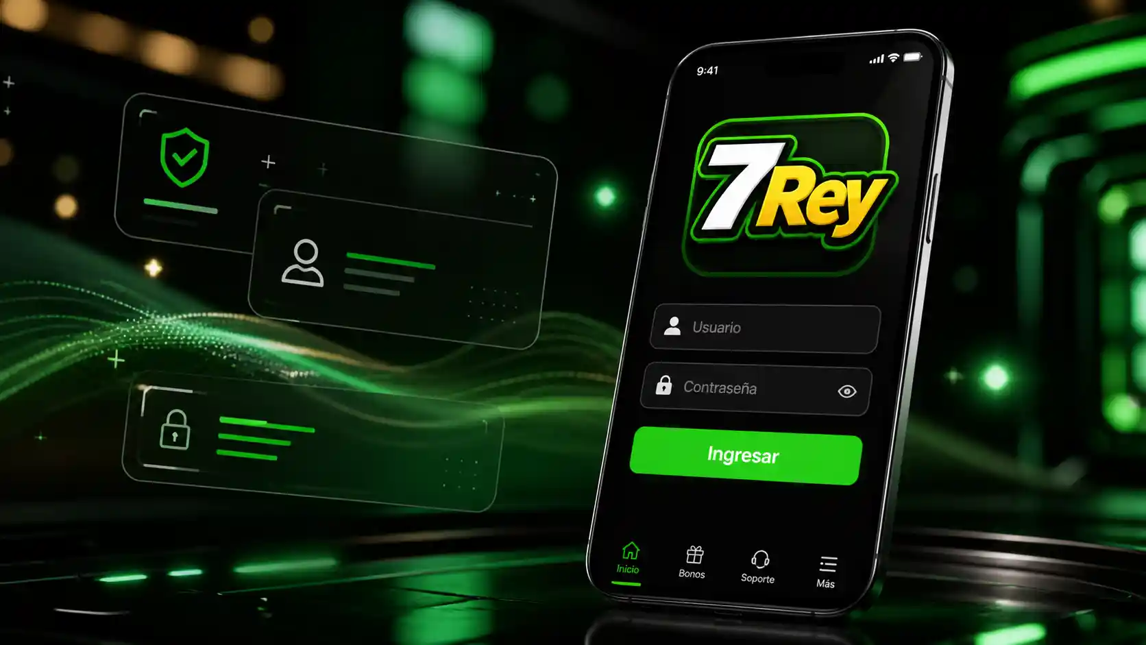 Pantalla de acceso de 7Rey abierta en un celular Android