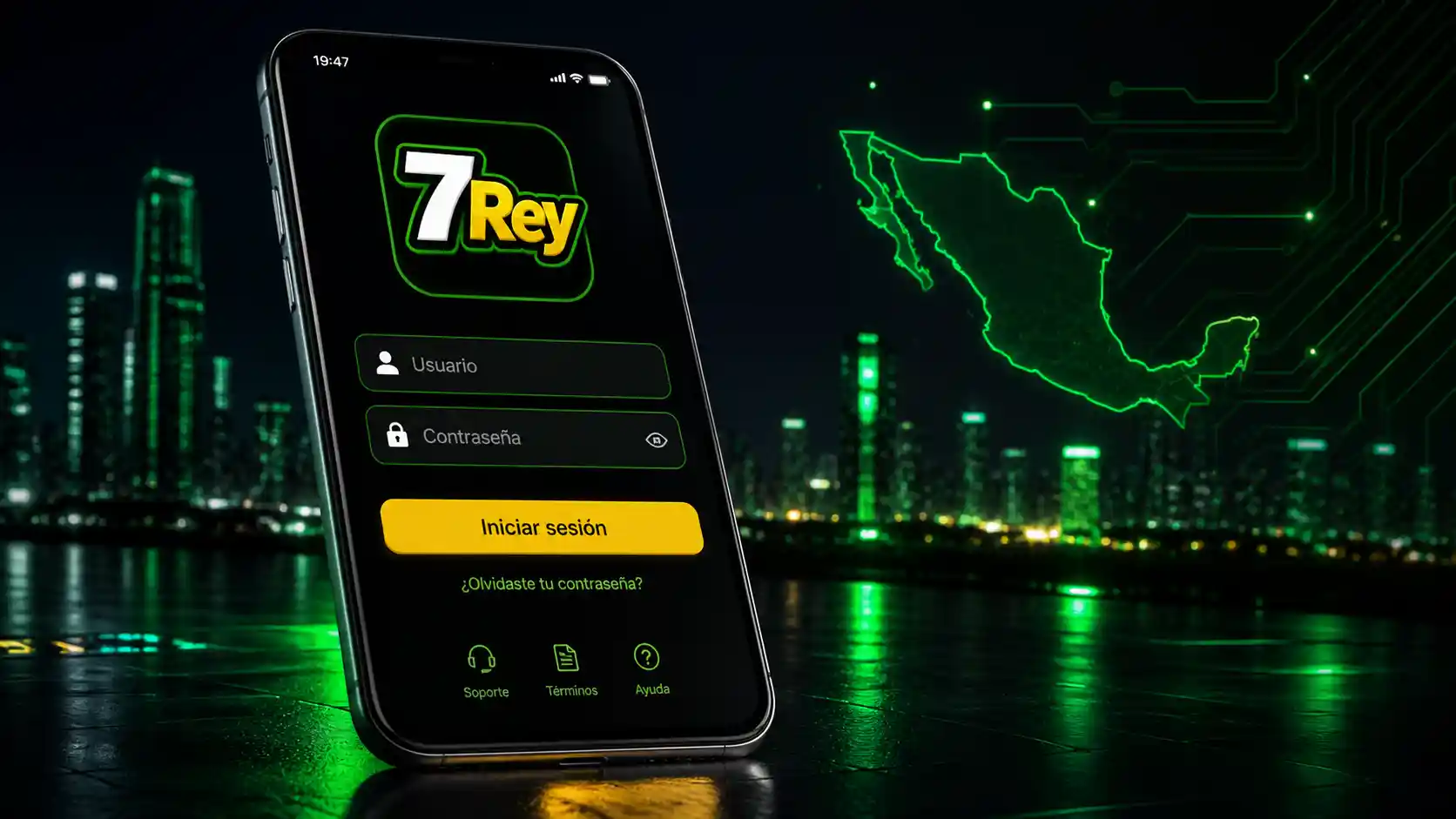 Aplicación móvil de 7Rey abierta en la pantalla de acceso de Android