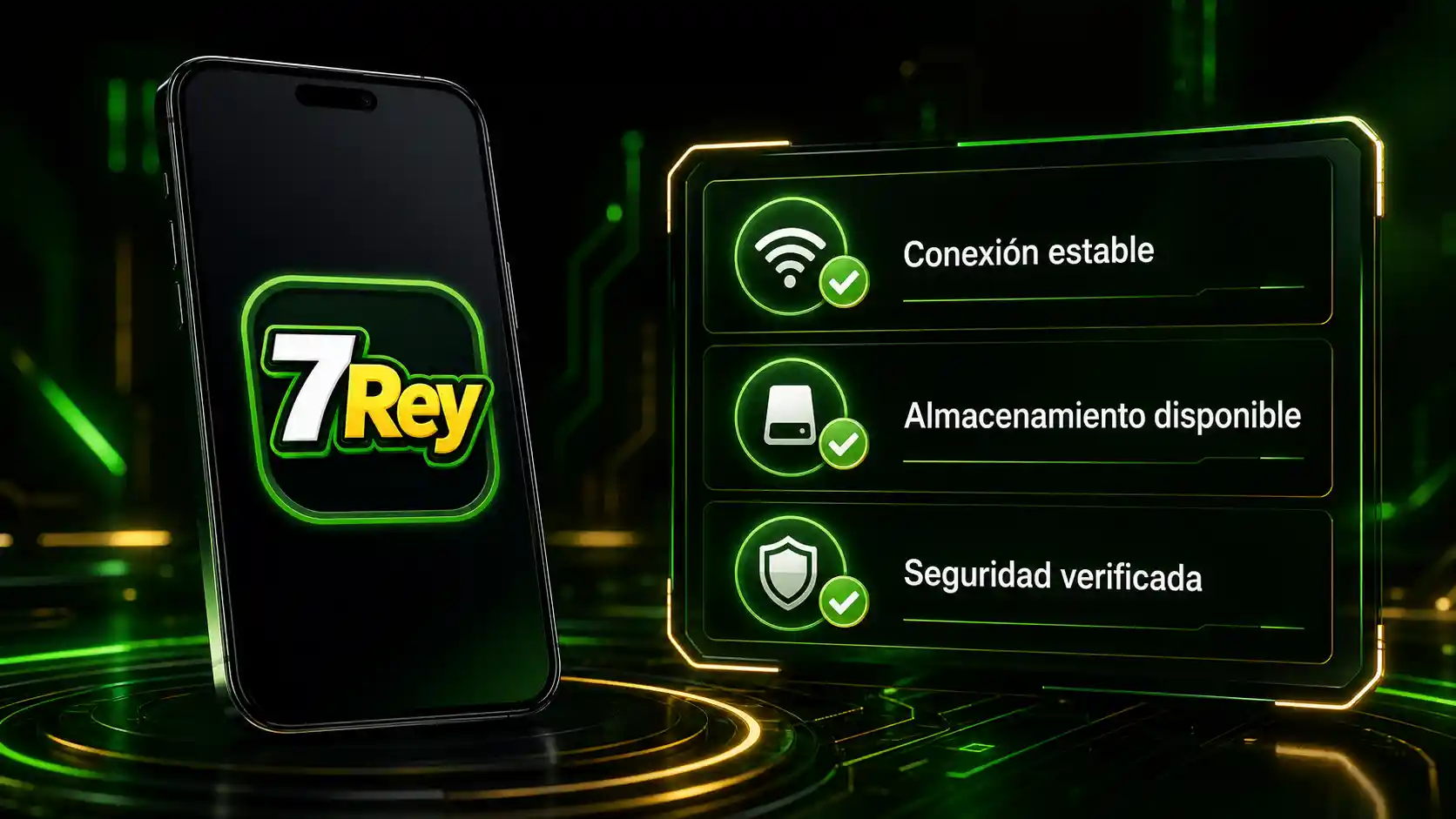 Comprobaciones de seguridad y conexión al actualizar la app de 7Rey