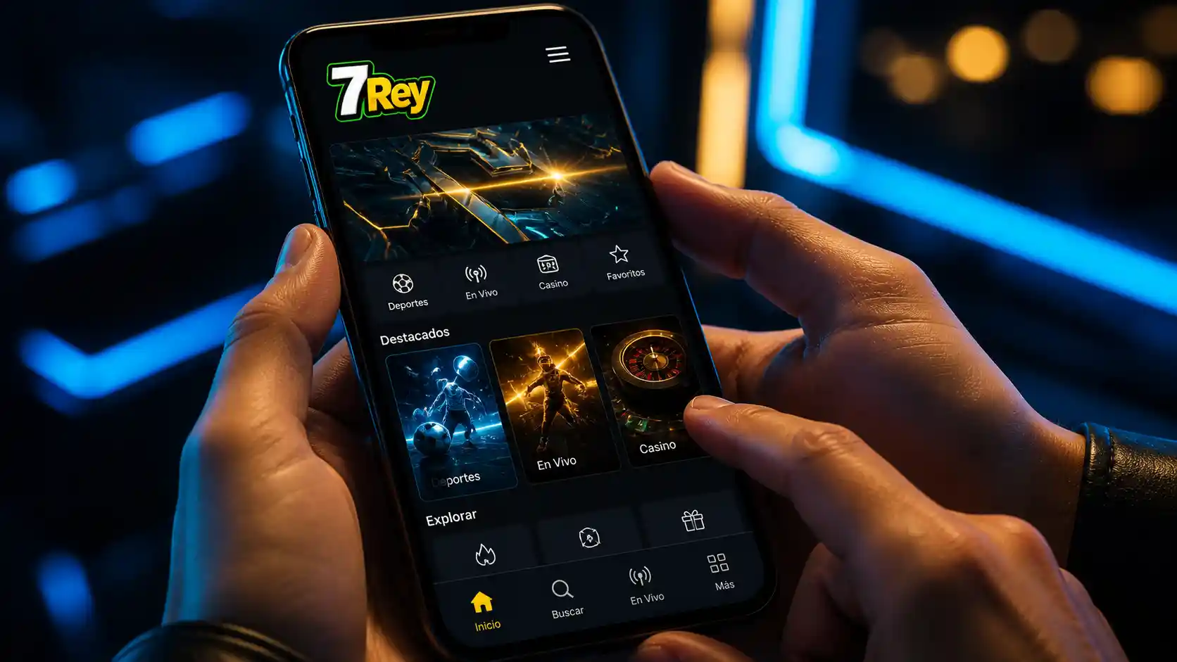 Celular mostrando la interfaz móvil adaptable de 7Rey