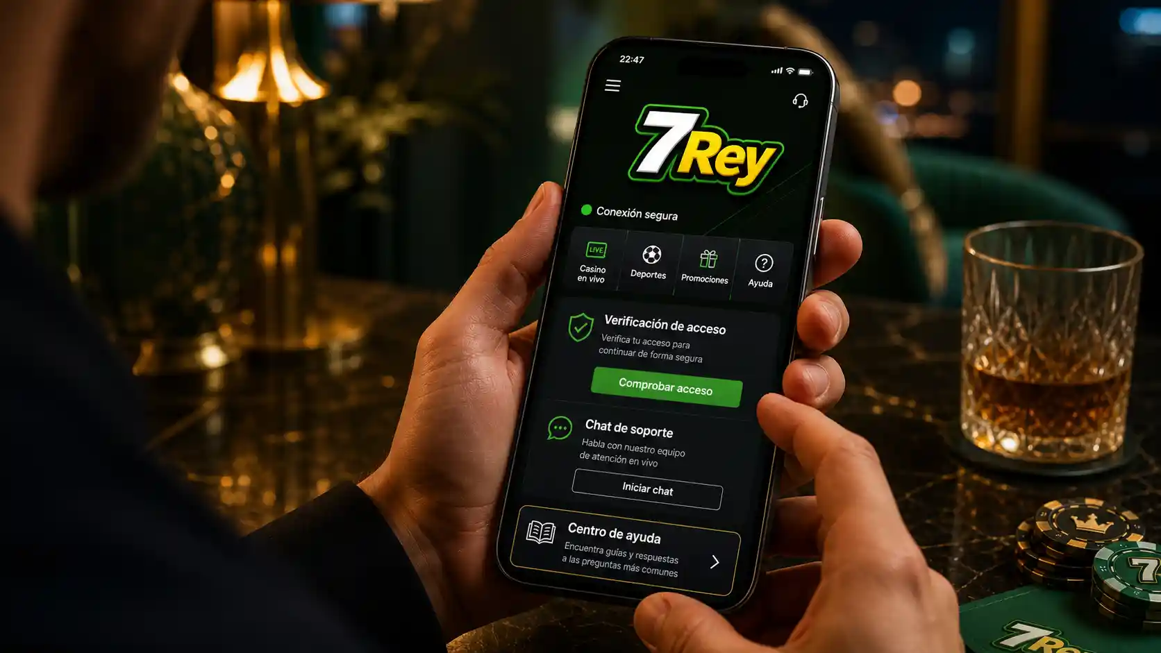 Comprobación del acceso al casino en vivo de 7Rey desde el celular