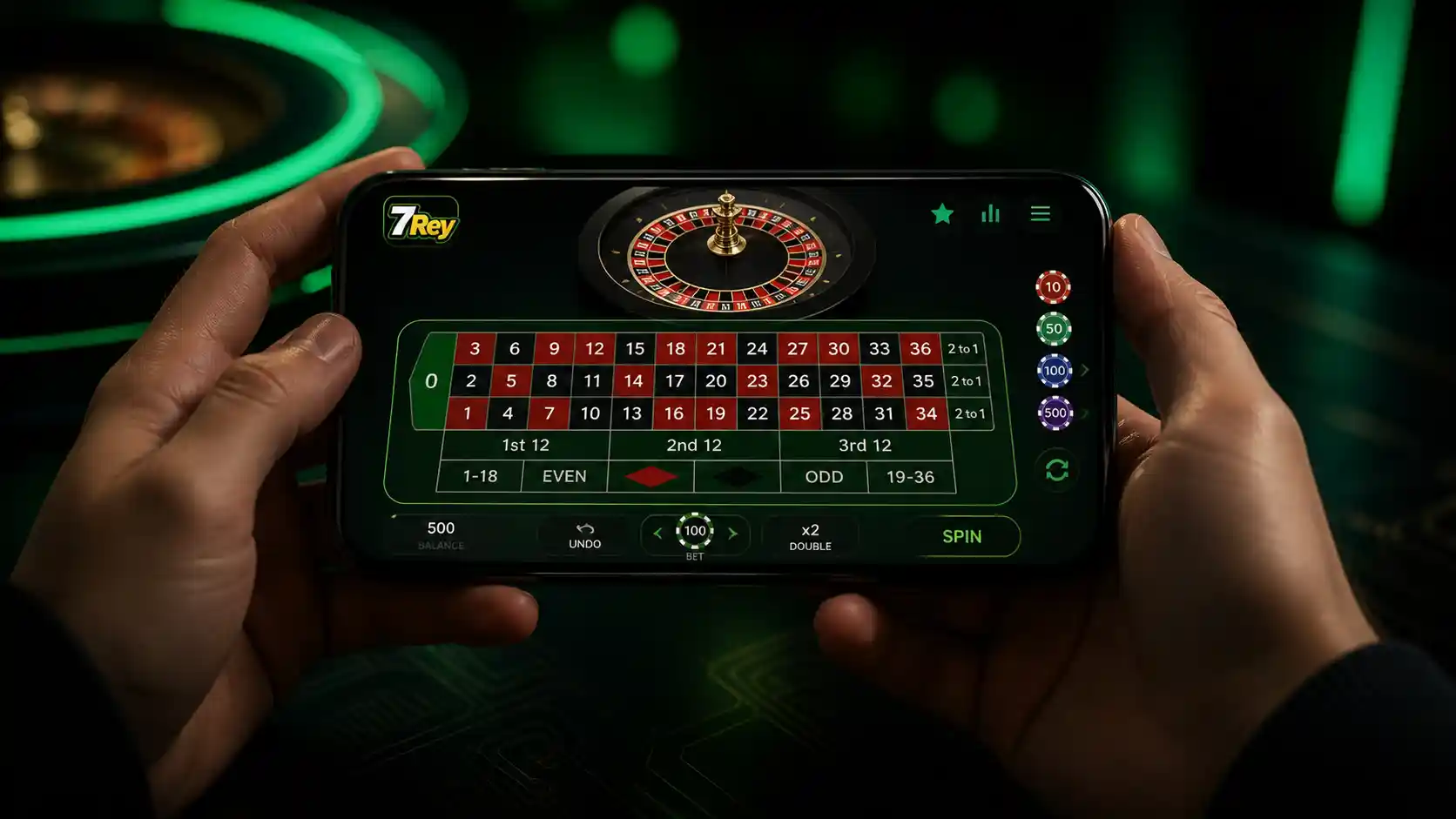 Mesa de ruleta de 7Rey revisada desde un celular