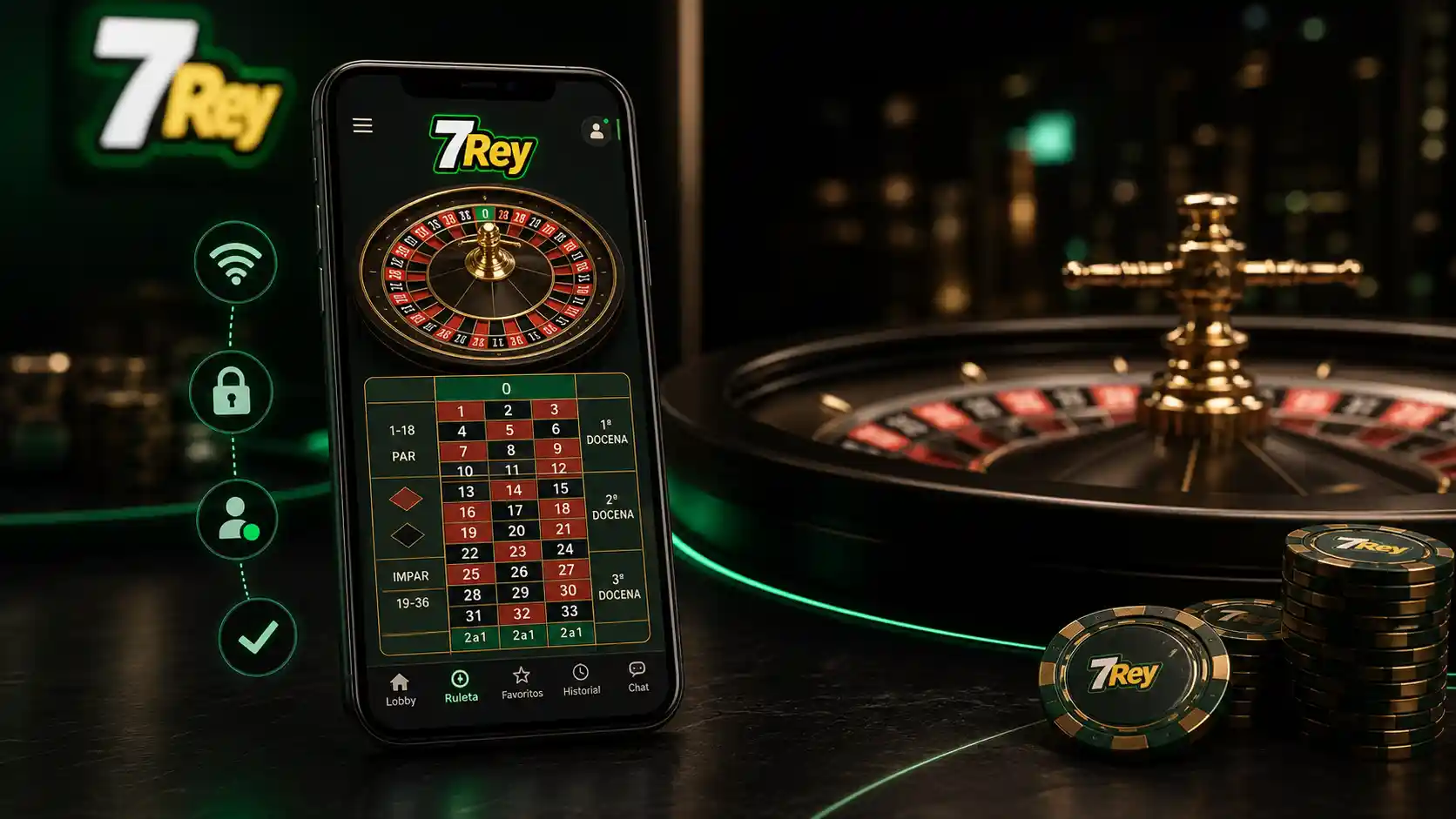 Interfaz móvil de 7Rey para comprobar la sesión de ruleta