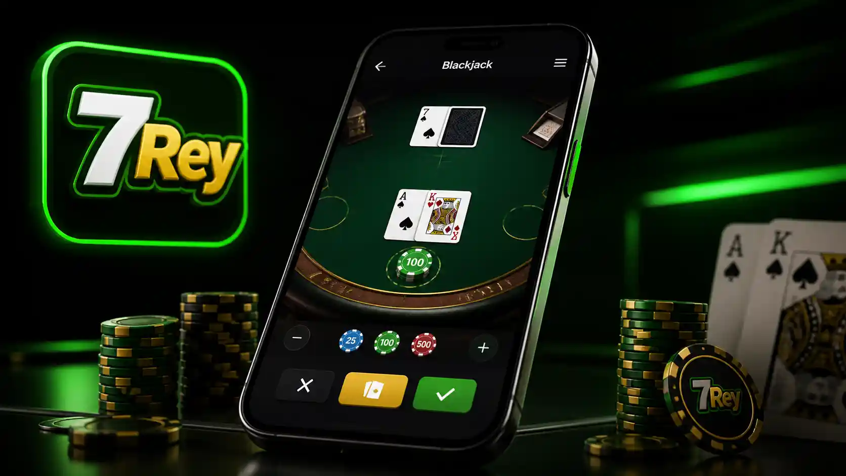 Casino móvil de 7Rey mostrando una mesa de blackjack en un smartphone