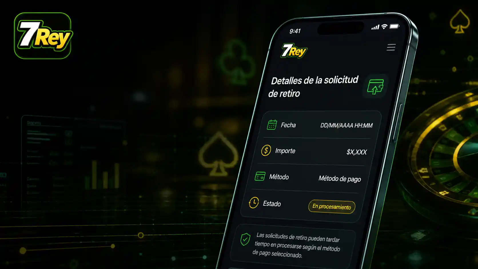 Detalle del estado de una solicitud de retiro de 7Rey en el celular
