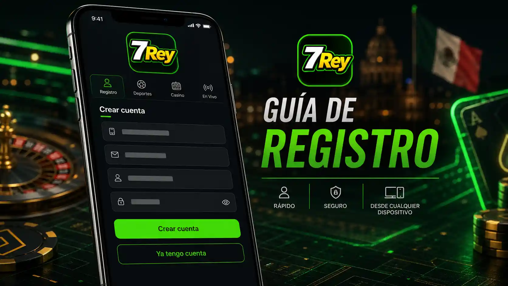 Formulario de registro de 7Rey mostrado en un teléfono