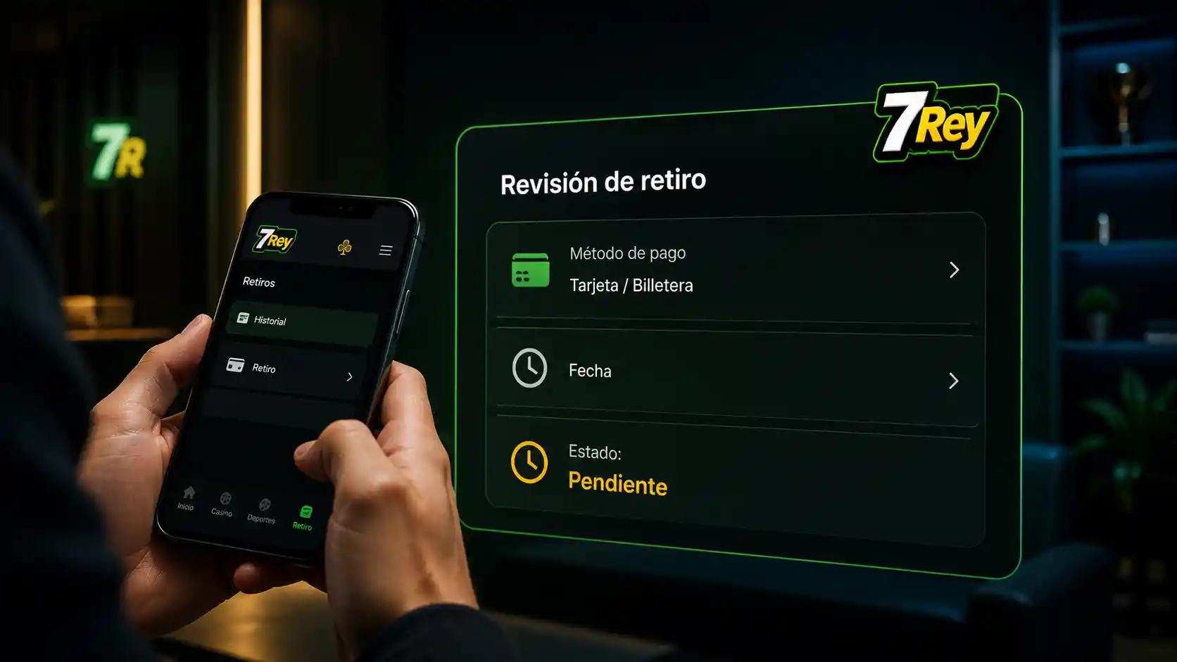 Revisión del estado de una solicitud de retiro en 7Rey