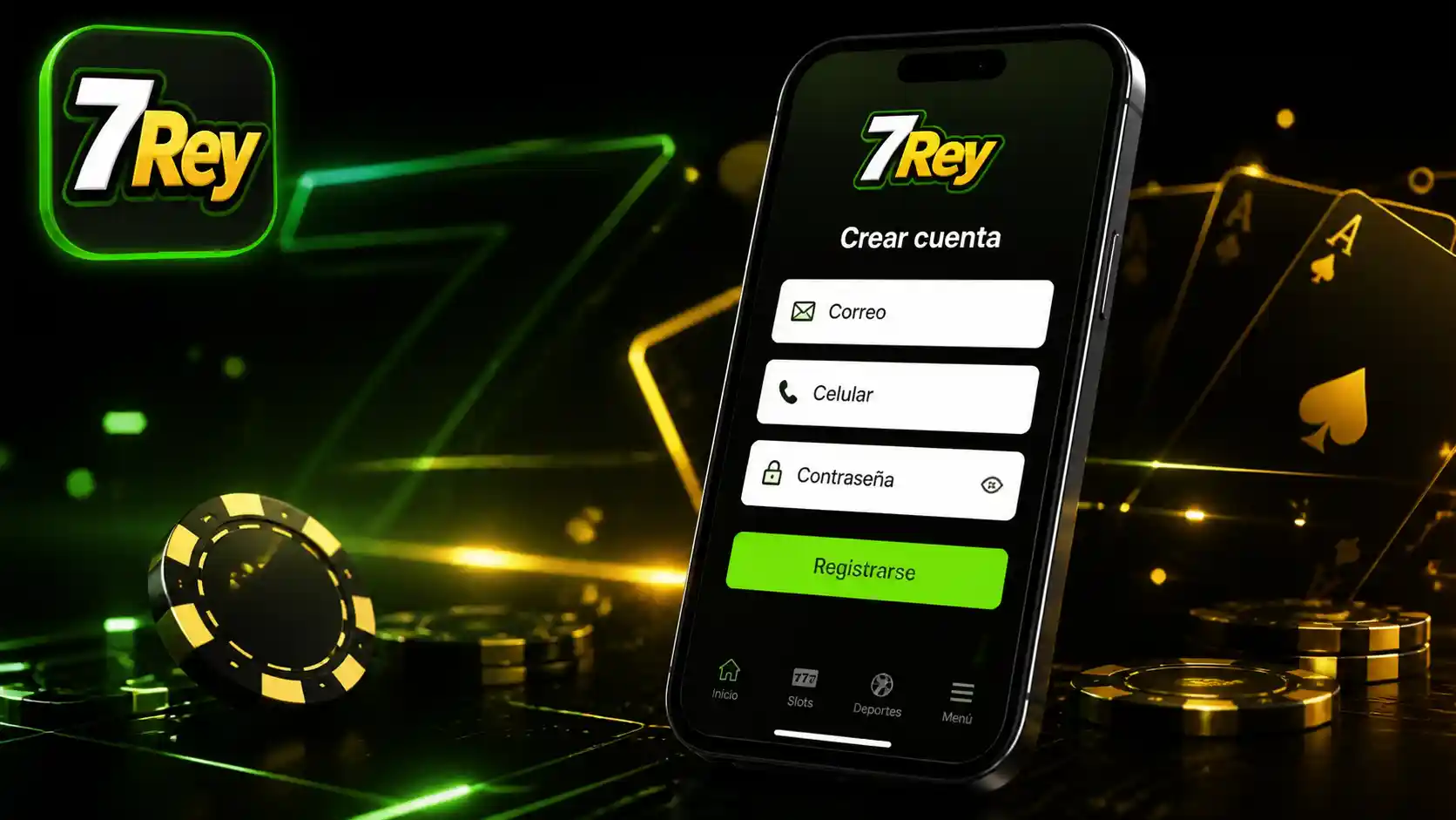Formulario de registro de 7Rey mostrado en un celular