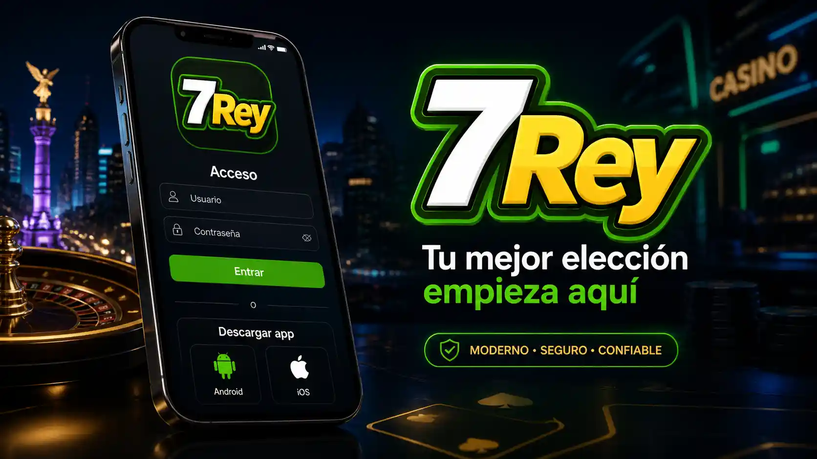 Celular mostrando el acceso de descarga de la app de 7Rey