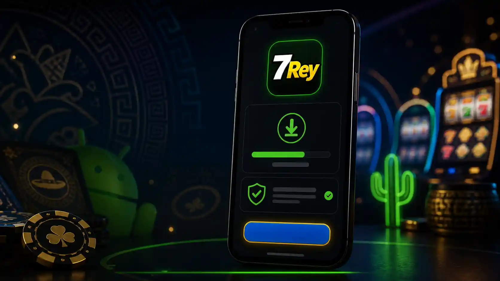 Smartphone mostrando la descarga de 7Rey en Android