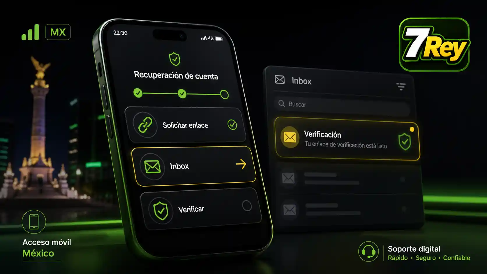 Verificación de acceso a una cuenta de 7Rey desde el celular