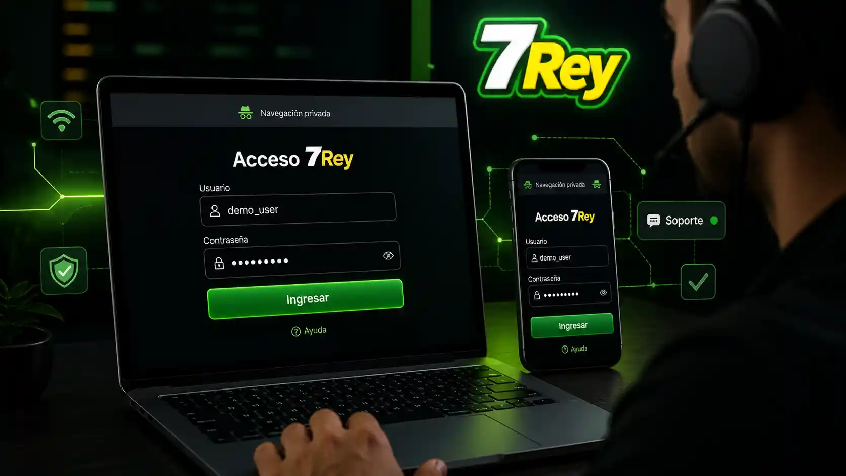 Revisión del acceso a 7Rey desde un navegador y un celular