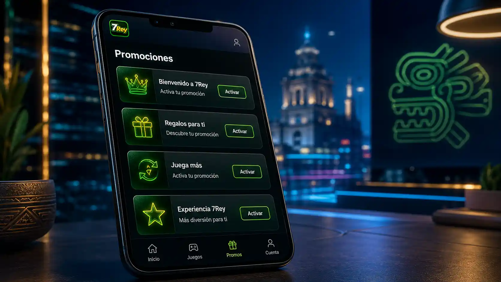 Sección de promociones de 7Rey abierta en un teléfono móvil