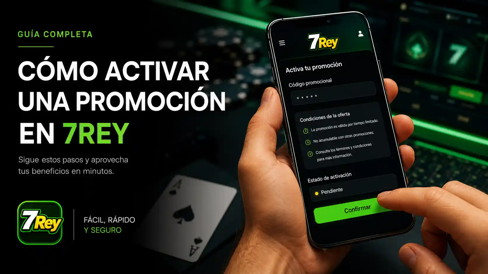 Usuario revisando las condiciones de una promoción de 7Rey en el móvil