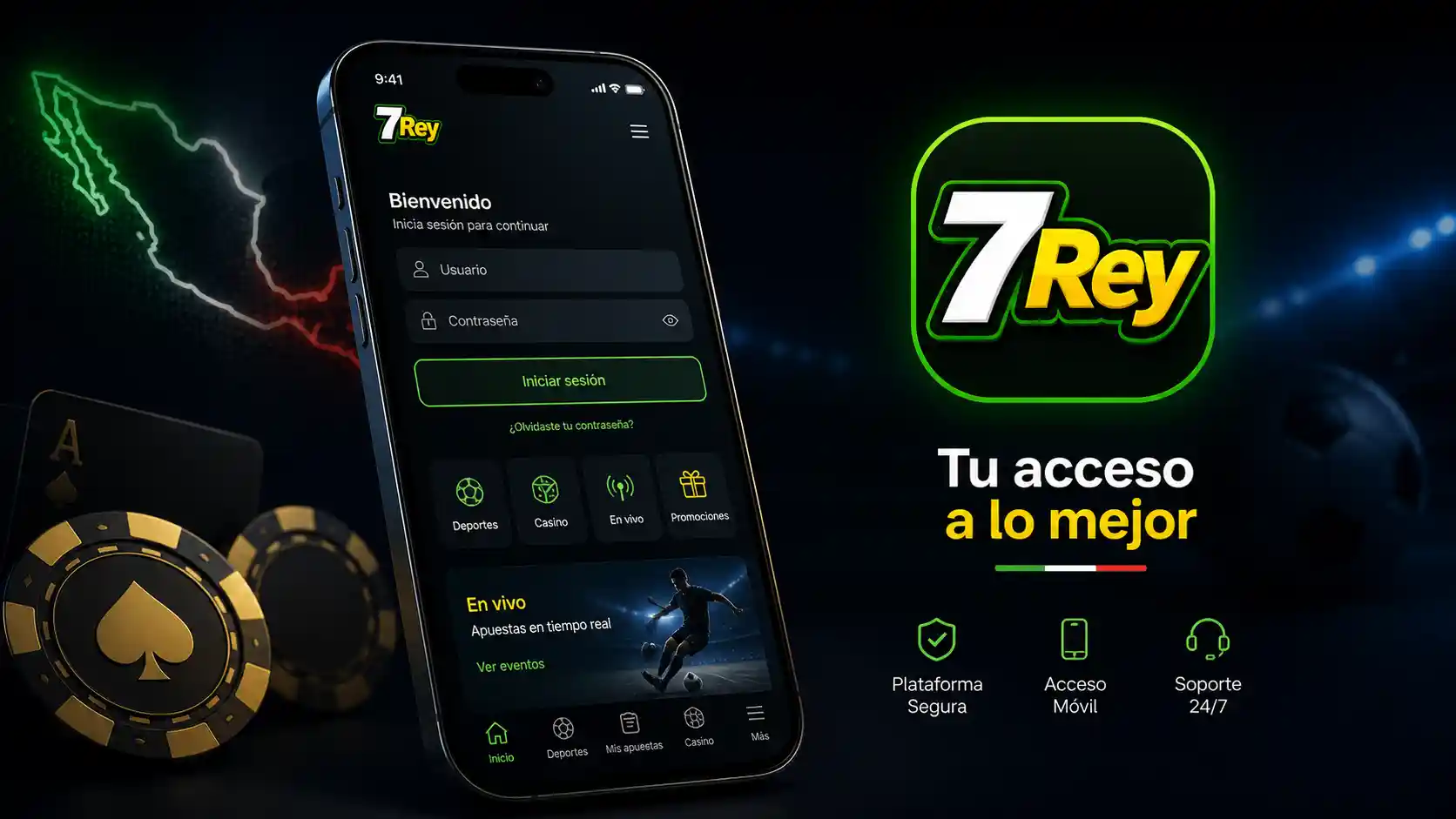 Acceso móvil de 7Rey desde un smartphone en México