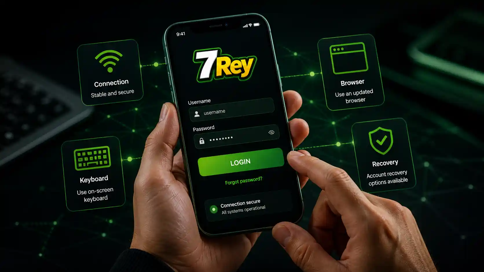 Comprobación de datos para iniciar sesión en 7Rey desde el móvil