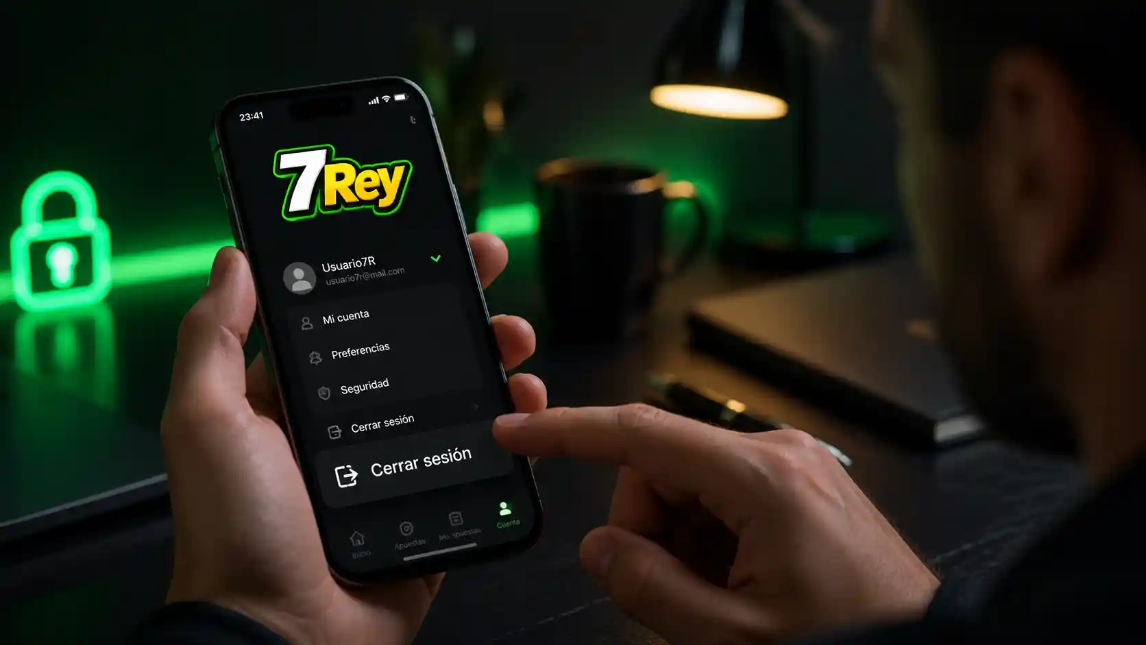 Cuenta de 7Rey abierta y protegida en un celular