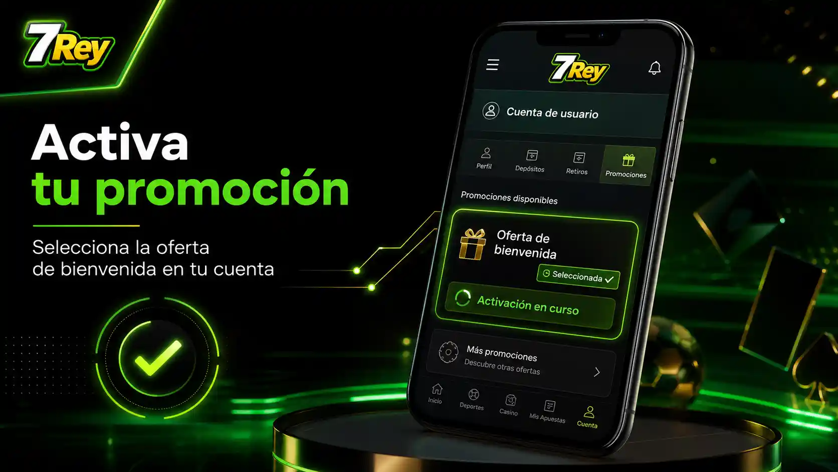 Activación del bono de bienvenida de 7Rey desde una cuenta móvil