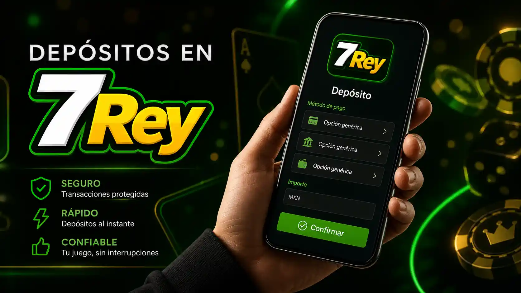 Selección de una opción de depósito en la cuenta de 7Rey