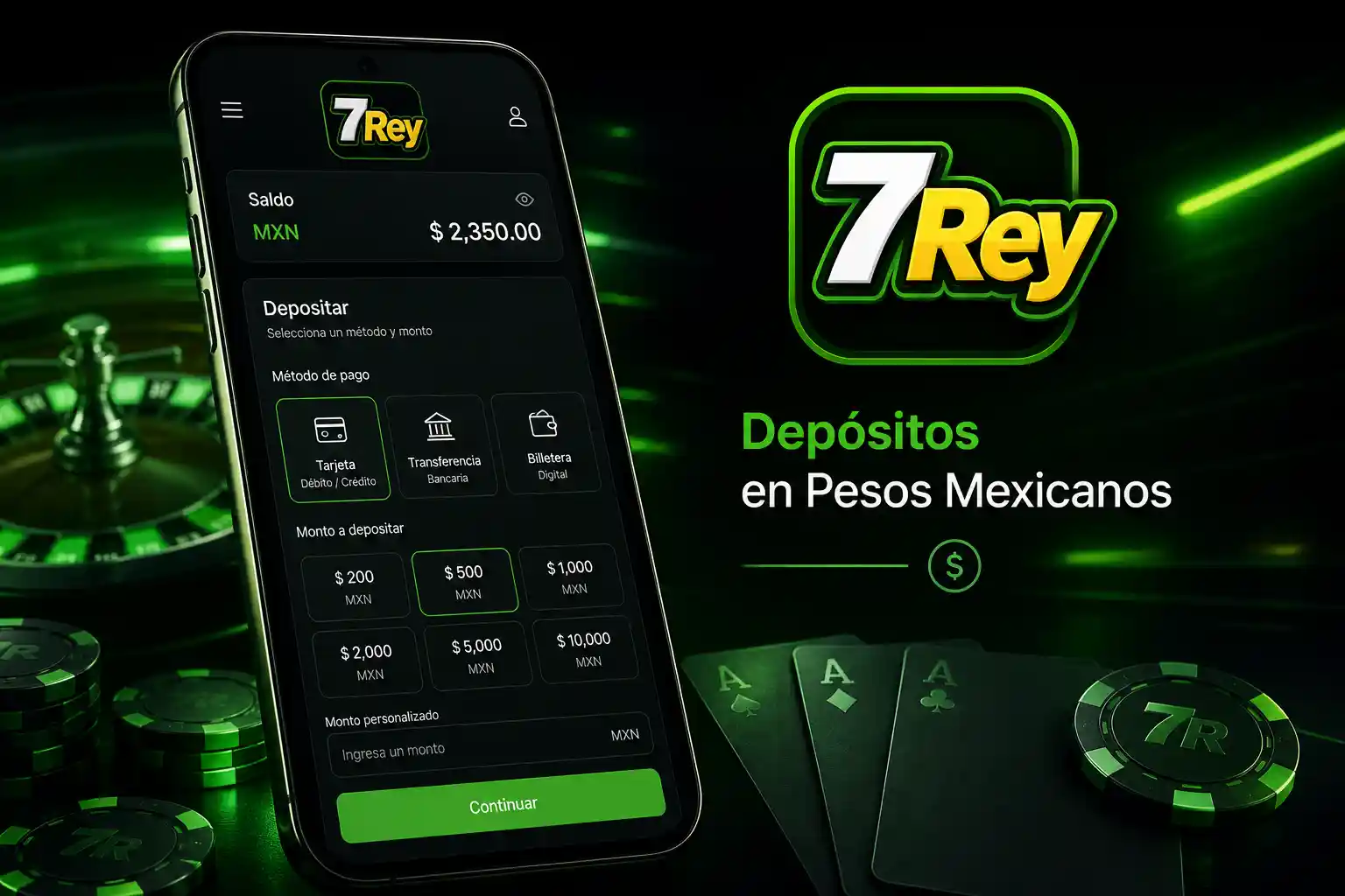 Cuenta de 7Rey mostrando la sección de depósitos en pesos mexicanos