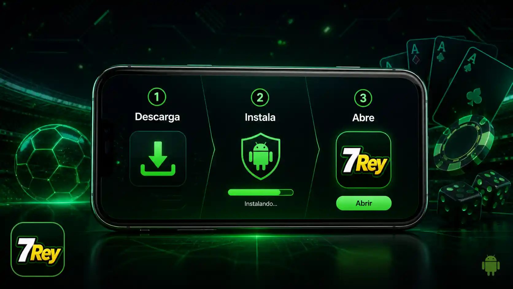 Proceso de instalación de la aplicación de apuestas de 7Rey en un teléfono Android