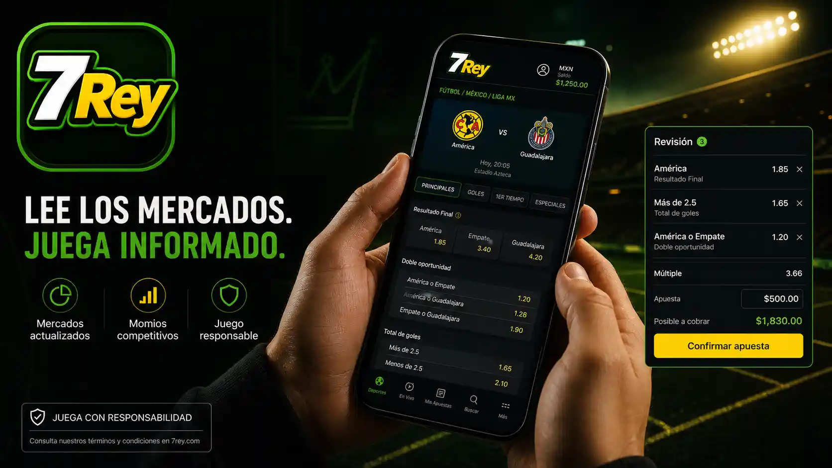 Cupón móvil con mercados y momios de apuestas deportivas