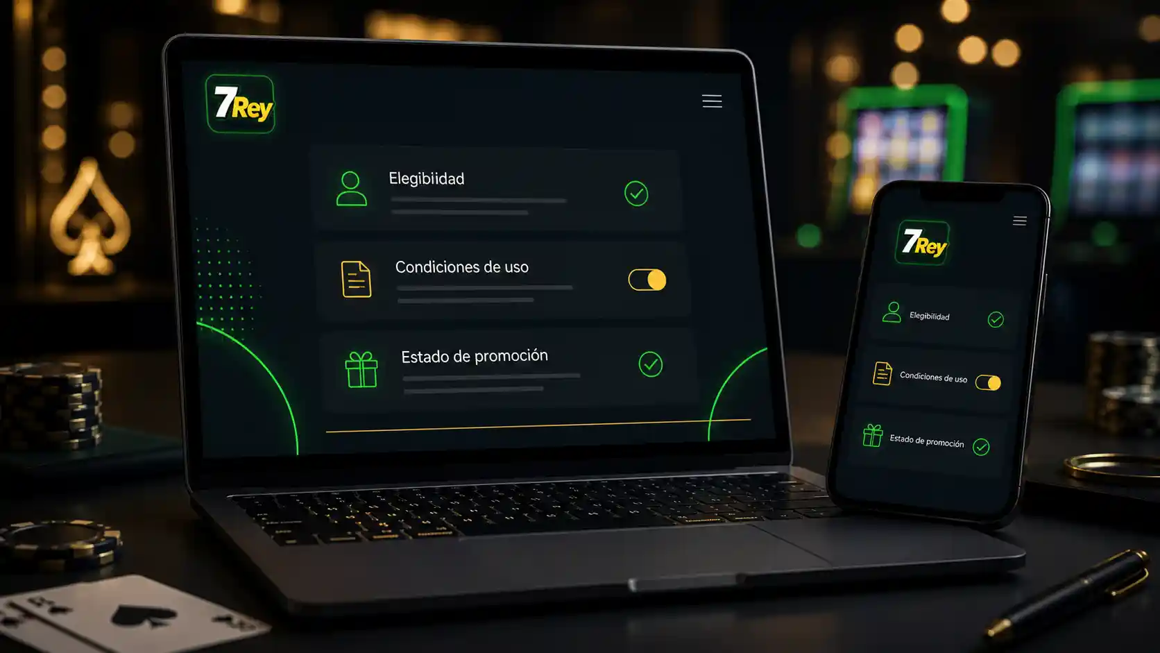 Usuario revisando las condiciones de un bono de casino de 7Rey
